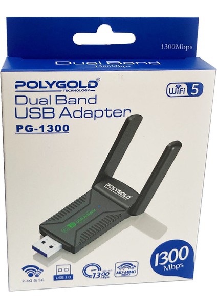 1300 Mbps Dual Band (5ghz + 2.4ghz) | USB 3.0 Wi-Fi 5 Kablosuz Ağ Adaptörü