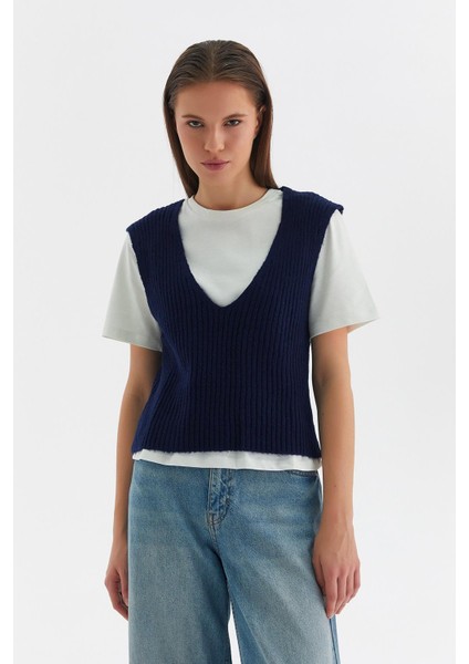 Süveterli Penye T-shirt Lacivert