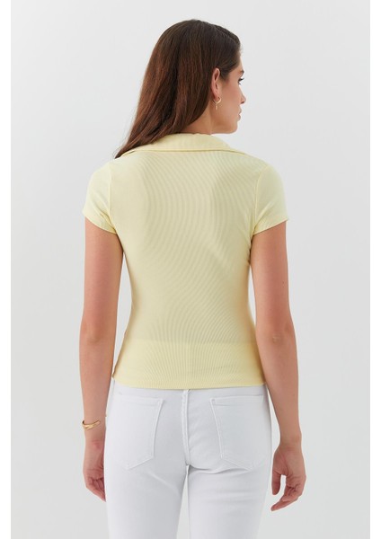 V Yaka Polo Form Basic Bluz Sarı indirimleri