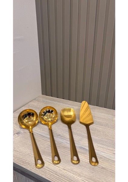 4 Parça Spatula,kepçe,kevgir,dilim Spatula Set Çelik Paslanmaz Çok Amaçlı