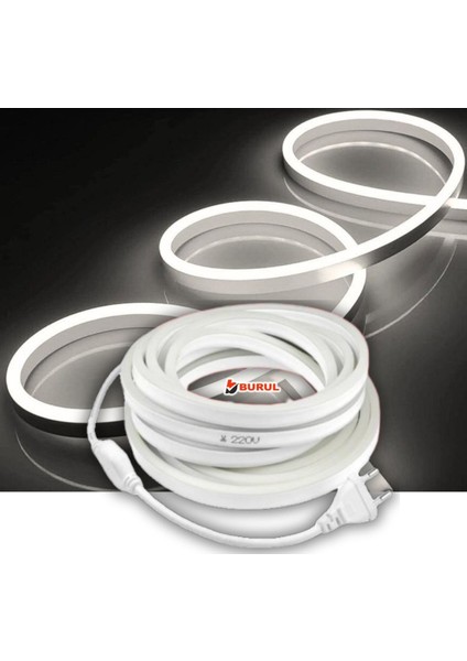 25 Metre Beyaz Işık Neon Led Şerit Dış Mekan Silikonlu Esnek Dekoratif Aydınlatma 220v Fişli Sb-6509