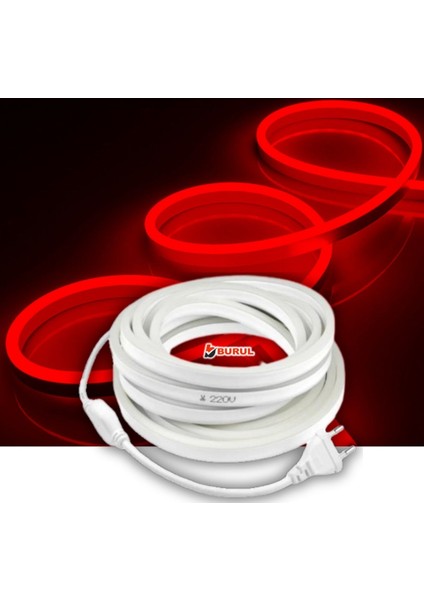 50 Metre Kırmızı Işık Neon Led Şerit Dış Mekan Silikonlu Esnek Dekoratif Aydınlatma 220v Fiş Sb-6509