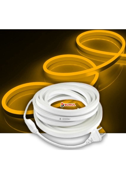 5 Metre Amber Işık Neon Led Şerit Dış Mekan Silikonlu Esnek Dekoratif Aydınlatma 220v Fişli Sb-6509