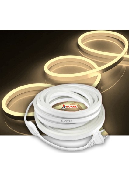 5 Metre Gün Işığı Neon Led Şerit Dış Mekan Silikonlu Esnek Dekoratif Aydınlatma 220v Fişli Sb-6509
