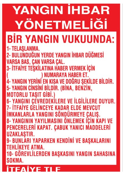 Yangın Ihbar Yönetmeliği Uyarı Tabelası - 20X30 Alüminyum Kompozit Panel - Y49
