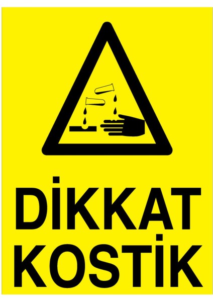 Dikkat Kostik Uyarı Tabelası - 70X100 Alüminyum Kompozit Panel - KM18