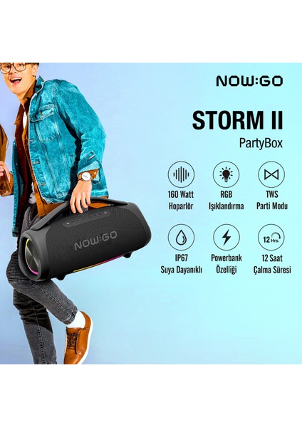 Nowgo Storm 2 160W Rgb Super Bass Tws Party Speaker Taşınabilir Kablosuz Bluetooth Hoparlör