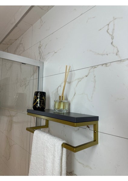 Fulya Banyo Ahşap Raflı Gold Metal Havlu, Şal Askılık modelleri