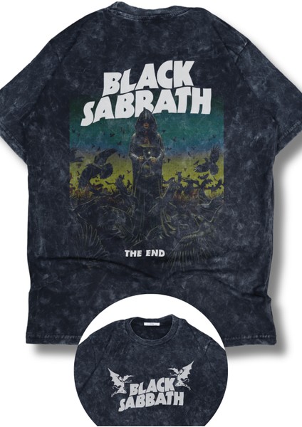 Unisex Black Sabbath Sırt Baskılı Yıkamalı Tişört, Oversize Rock-Metal Baskılı Vintage T-Shirt