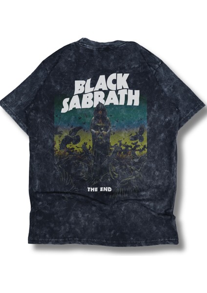 Unisex Black Sabbath Sırt Baskılı Yıkamalı Tişört, Oversize Rock-Metal Baskılı Vintage T-Shirt modelleri