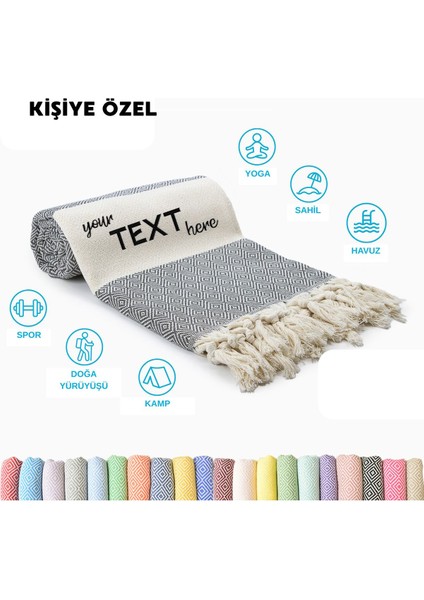 Kişiye Özel Elmas Desenli Nakışlı Peştemal Isim Yazılı Oversize Türk Plaj Havlusu Banyo Havlusu