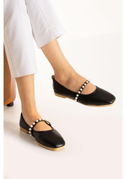 Kadın Siyah Cilt İncili Babet Ev ve Dış Mekan Ayakkabısı indirimleri