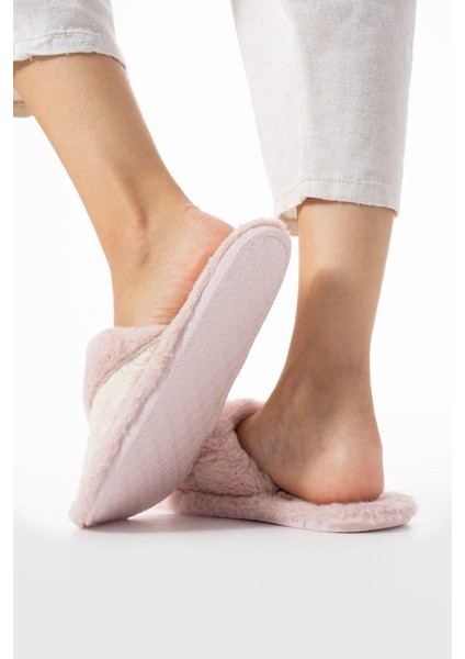 Pudra Kışlık Dikişli Taban Çinçila Peluş Kumaş Burgu Terlik Sessiz Taban Ev Terliği modelleri