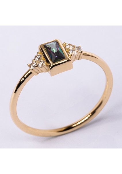 Gümüş Yüzük - Baget Kesim Mistik Topaz Zirkon Taşlı Modern 925 Ayar Gümüş Tektaş Yüzük-Hediyelik fırsatları