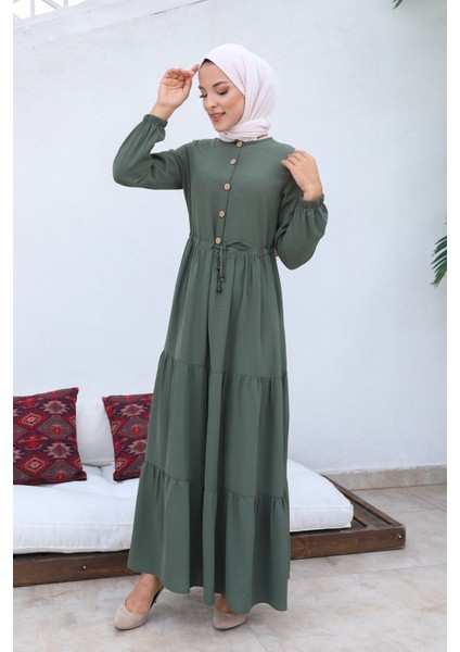 Büzgülü Düğmeli Aerobin Elbise Haki indirimleri