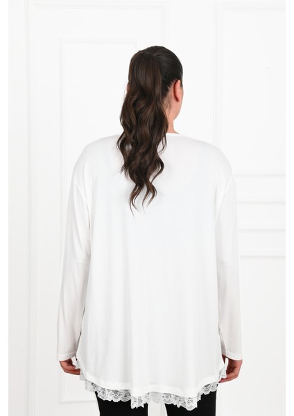 Kadın Etek Ucu Güpür Dantel Detaylı Büyük Beden Bluz 1386-23 fiyatları