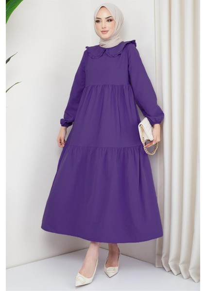 Bebe Yaka Tesettür Elbise Mor