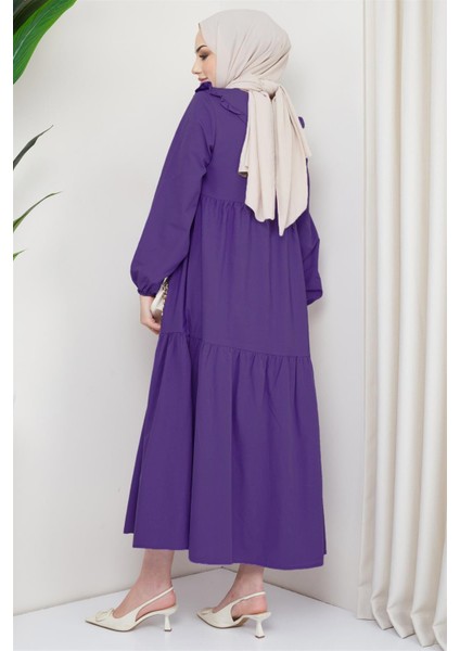Bebe Yaka Tesettür Elbise Mor modelleri
