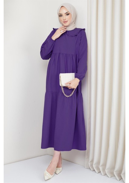 Bebe Yaka Tesettür Elbise Mor indirimleri