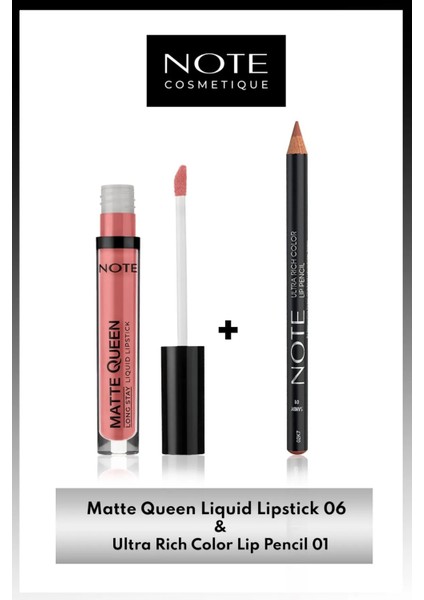 Matte Queen Lipstick Kalıcı Likit Ruj 06 Noble Rose & Ultra Rich Color Dudak Kalemi 01 Sandy
