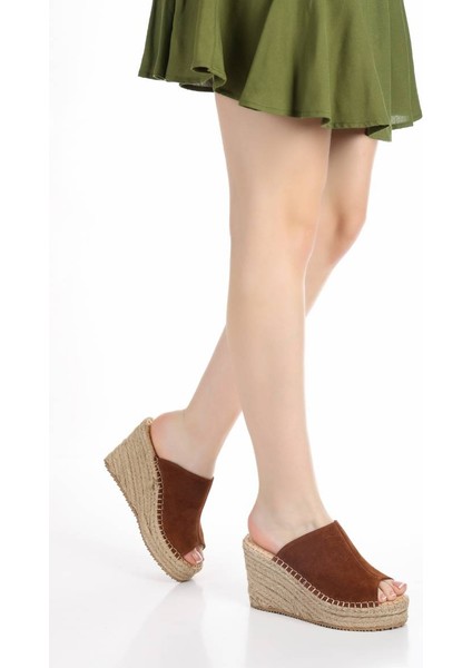 Kadın Hakiki Deri Hasır Dolgu Topuklu Terlik 6323