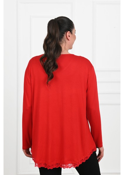 Kadın Etek Ucu Güpür Dantel Detaylı Büyük Beden Bluz 1386-23 indirimleri