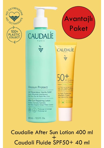 Fluide Uva/uvb SPF50+ 40 ml + Caudalie After Sun Repairing Lotion 400 ml