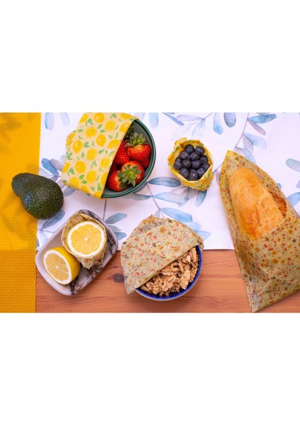 Balmumlu Doğal Saklama Bezi- 3'lü Set (40X40CM-30X30CM-20X20CM)-BALMUMU Bezi -Karışık-4 modelleri