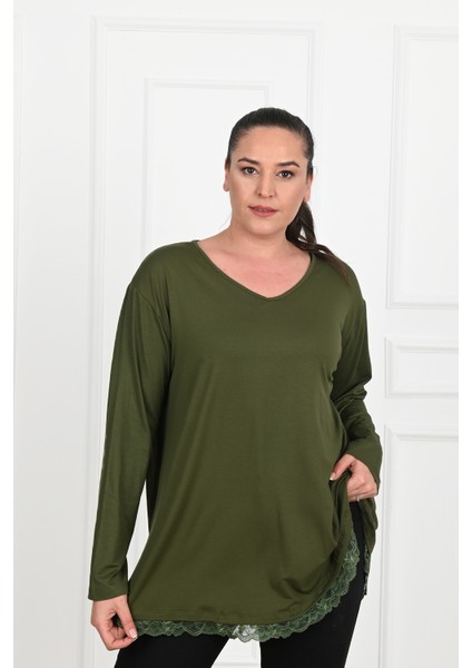 Kadın Etek Ucu Güpür Dantel Detaylı Büyük Beden Bluz 1386-23 modelleri