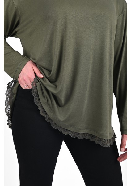 Kadın Etek Ucu Güpür Dantel Detaylı Büyük Beden Bluz 1386-23 indirimleri