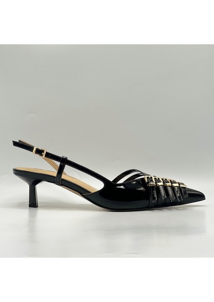 Sedare Siyah Gerçek Deri Tokalı Topuklu Ayakkabı