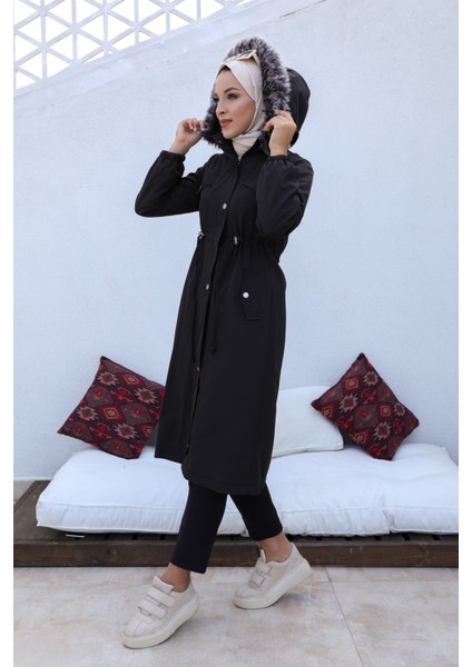 Beli Büzgülü Uzun Mont Siyah