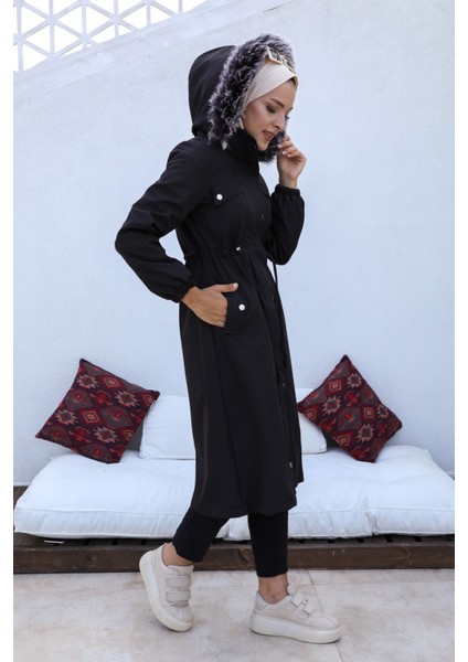 Beli Büzgülü Uzun Mont Siyah