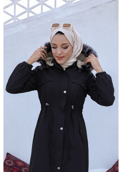 Beli Büzgülü Uzun Mont Siyah