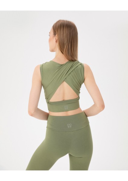 Matcha EcoVero Sırt Dekolteli Drape Detaylı Crop Sırt Pencereli Büstiyer