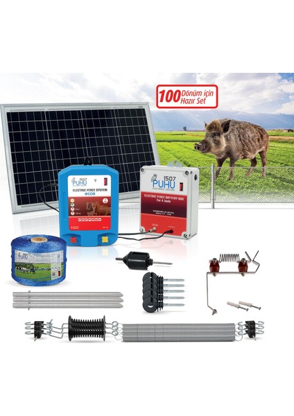 Puhu Ecos Eko Model Kuruluma Hazır Elektrikli Çit Sistemi (100 Dönümlük) (4 Joule)