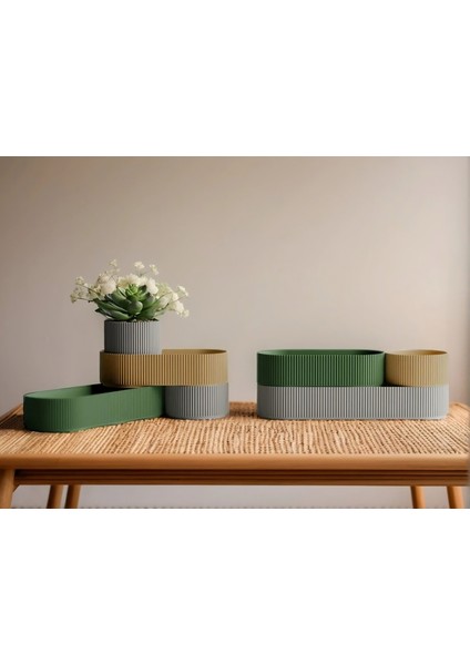 Modüler Organizer – 4’lü Set | 3D Baskı Yuvarlak Saklama Kutusu & Çiçeklik