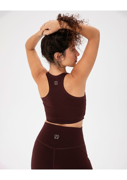 Bordo Kahverengi Organik Pamuk, Yüzücü Sırt, U Yaka, Dikiş Detaylı, Göğüs Pedli Active Organik Pamuk Bra fiyatları