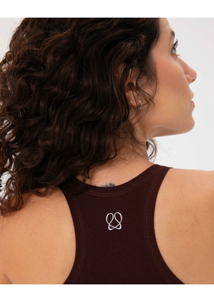 Bordo Kahverengi Organik Pamuk, Yüzücü Sırt, U Yaka, Dikiş Detaylı, Göğüs Pedli Active Organik Pamuk Bra modelleri