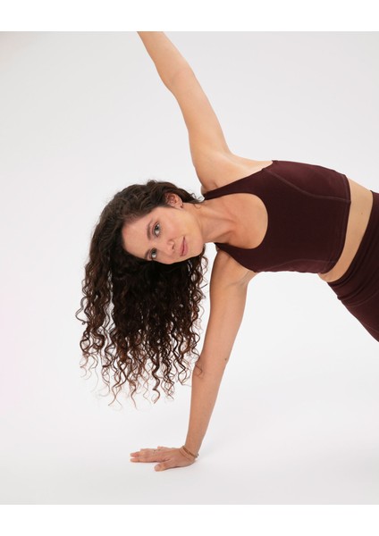 Bordo Kahverengi Organik Pamuk, Yüzücü Sırt, U Yaka, Dikiş Detaylı, Göğüs Pedli Active Organik Pamuk Bra fırsatları