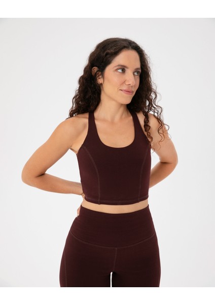 Bordo Kahverengi Organik Pamuk, Yüzücü Sırt, U Yaka, Dikiş Detaylı, Göğüs Pedli Active Organik Pamuk Bra indirimleri