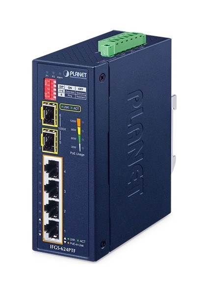 Industrial 4-Port 10/100TX 802.3AT Poe + 2-Port 1000X Sfp Ring Ethernet Switch