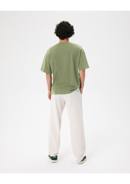 Erkek Açık Yeşil Oversize T-Shirt - Organik Pamuk, Düşük Omuz, Geniş Kalıp, Bisiklet Yaka, Spor Görünüm fırsatları