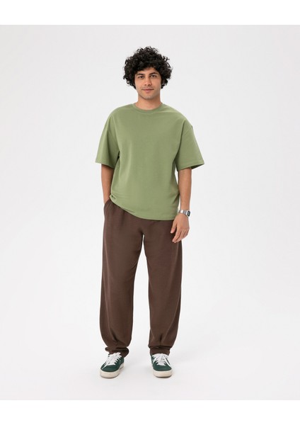 Erkek Açık Yeşil Oversize T-Shirt - Organik Pamuk, Düşük Omuz, Geniş Kalıp, Bisiklet Yaka, Spor Görünüm indirimleri