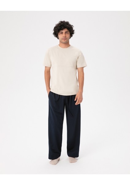 Erkek Lacivert Ev Pantolonu - Viskoz Karışım, Bel Lastikli Bağcıklı, Cepli, Rahat Pijama/Ev Pantolonu indirimleri