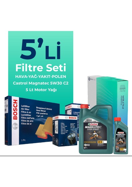 Hyundai i20 1.4 Dizel Filtre Bakım Seti Castrol Motor Yağlı (2009-2014) 5 Li