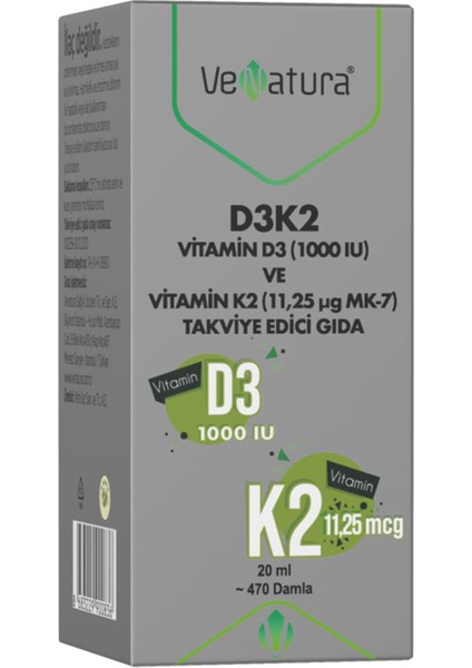 D3K2 Vitamin D3 ve K2 Damla 20 ml
