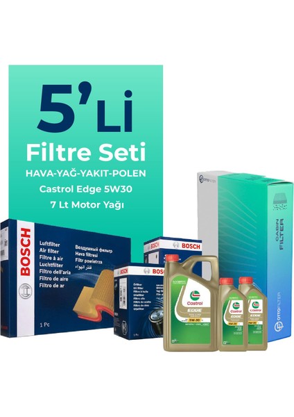 Mercedes C200 Dizel Filtre Bakım Seti Castrol Motor Yağlı (2014-2018) 5 Li