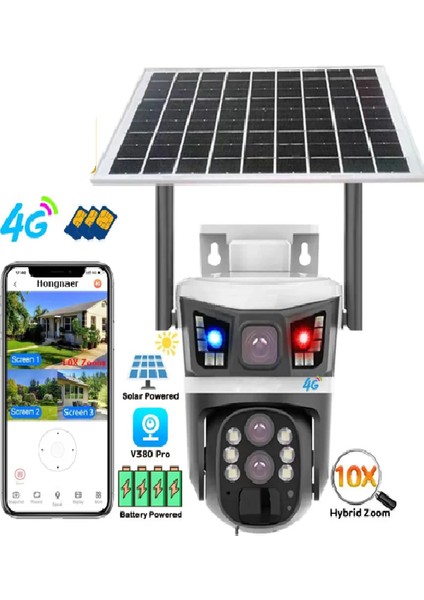 Avenir Hem Sım Kartla ve Wi-Fi ile Çalışın 4g Güneş Panelli Güvenlik Kamerası, 10X Zoom, Çift Lens, Gece Renkli Çekim fiyatları