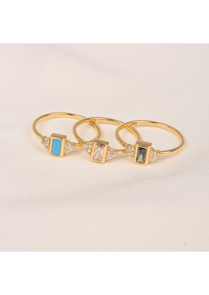 Gümüş Yüzük - Baget Kesim Mistik Topaz Yan Zirkon Taşlı Modern 925 Ayar Gümüş Tektaş Yüzük Günlük-Hediyelik indirimleri